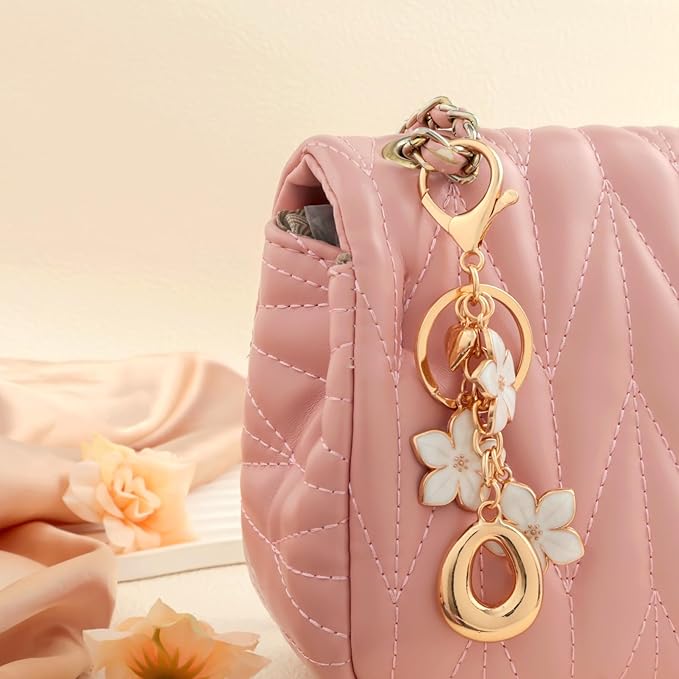 Snycler Bubble Initial Keychain Graceful Flower for bags car remote–A-Z Letter Charms for Women