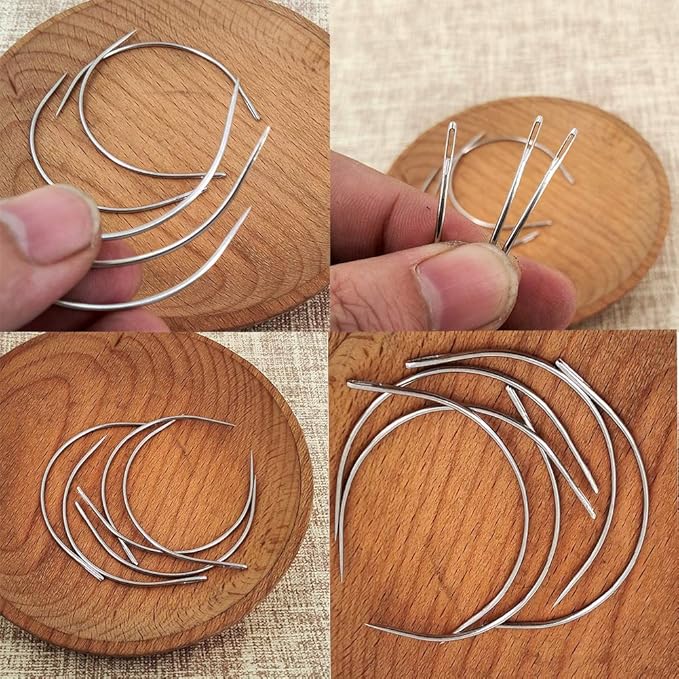 80Pcs Curved Needles BUTUZE Plastic Needle Case with 4 Sizes Hooked Needle for Stitching,Sewing,Embroidery,Hair Weaving