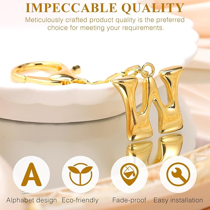 VICKHU Gold Plated Bubble Initial Letter Cute Keychain for Women Car Key Purse Decorative Keyring Handbag Charms Fashion