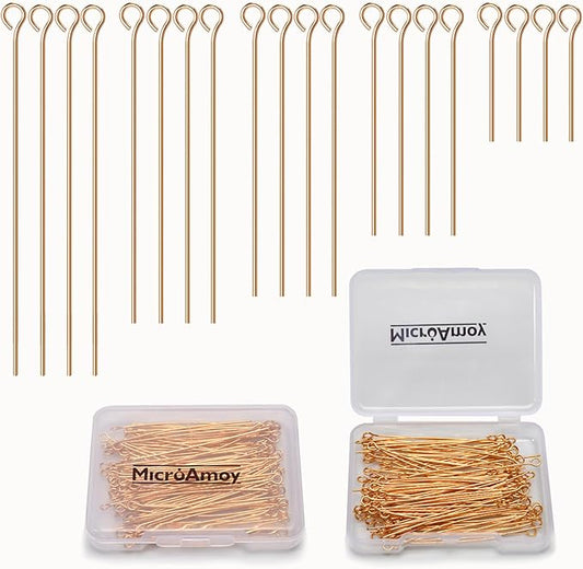 260pcs 18K Gold Filled Eye Pins Non Tarnish Craft Earring Bracelet Jewelry Making Accessories Supplies (20mm (0.78in, Gold-Eye Pin)
