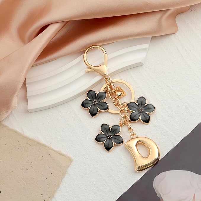 Snycler Bubble Initial Keychain Graceful Flower for bags car remote–A-Z Letter Charms for Women