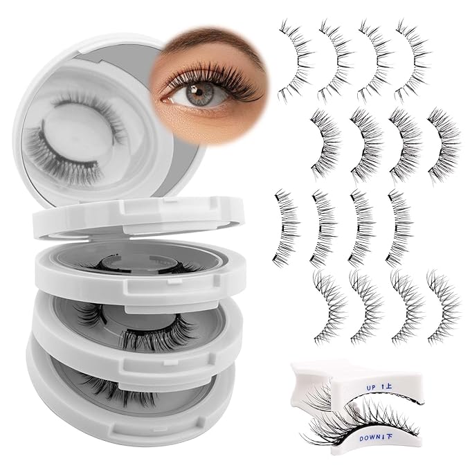 FADLASH Magnetic Eyelashes with Applicator Reusable Magnetic Lashes Natural Look 4 Pairs with Clamp No Glue Needed False Eyelashes Kit Easy to Wear (KS01+B1+MC+K8)