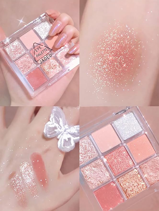 Kayswang 9 colors glitter eyeshadow palette makeup palette matte high pigment color cream texture natural eye shadow powder eye shadow palette in autumn and winter long lasting waterproof (matte pink)