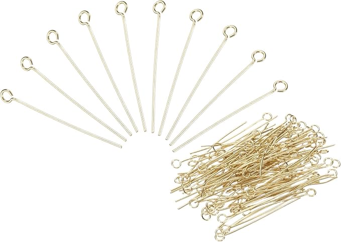PATIKIL 200Pcs 304 Stainless Steel Jewelry Eye Pins 30mm 22 Gauge Gold Open Eye Pins for Jewelry Making DIY Craft Necklaces Bracelets Earrings
