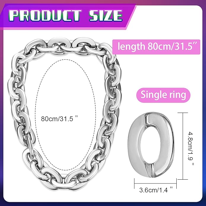 Remuuly Plastic Chain Necklace Chunky Big Fake Necklace Hip Hop Rapper Giant Turnover Chain Costume for Halloween