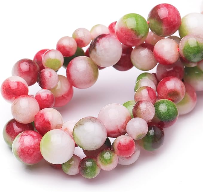 Natural Stone Beads for Jewelry Making,6mm Watermelon Tourmaline Polished Smooth Round Gemstone Beads for Bracelet Necklace 15 Inch