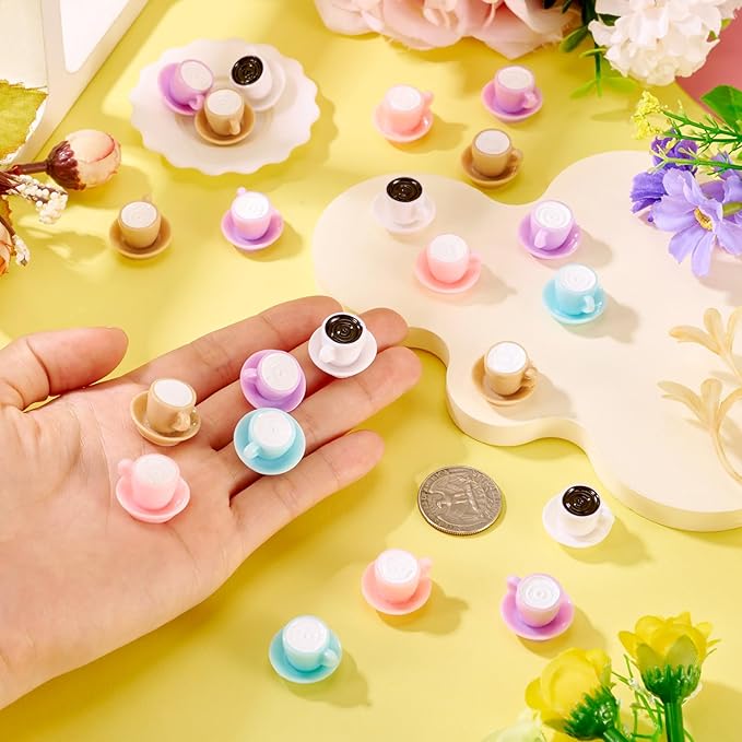 Craftdady 30Pcs Resin Coffee Cups Mini Drink Coffee Mug Table Ornaments Opaque Resin Cabochons Imitation Food Drink Hanging Ornament for DIY Crafts Scrapbooking Kitchen Home Party Decor