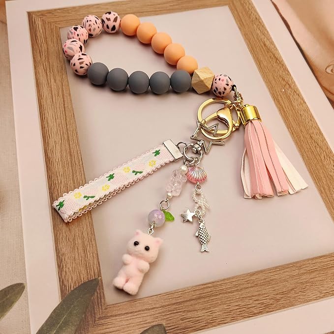 Cute Pink Keychain,Fuzzy Cat Keychain Aesthetic Y2K KeychainStylish KeychainsAccessories