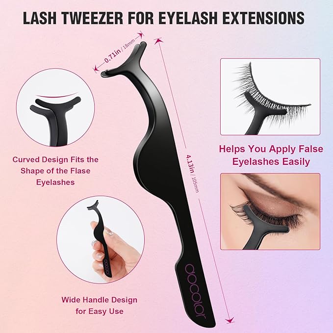 Docolor Eyelash Curler Kit, 5 in 1 Lash Curler Kit, eyelash comb fan mascara brush eyelash extension tweezers eyebrow brush and comb with 6 Extra Replacement Refill Pads Eyelash Applicator Makeup Tool