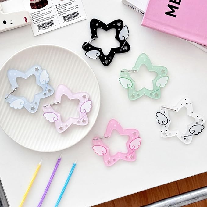 Acrylic Wing/Star Shape Carabiner Hook Clips Card Holder Keychain Portable Outdoor Keyring Hook Backpack Pendant Gifts