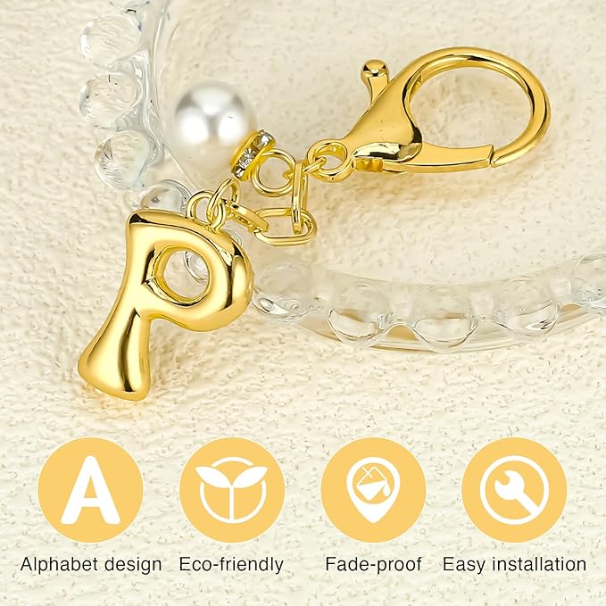 VICKHU Gold Plated Bubble Initial Letter Cute Keychain for Women Car Key Purse Decorative Keyring Handbag Charms Fashion