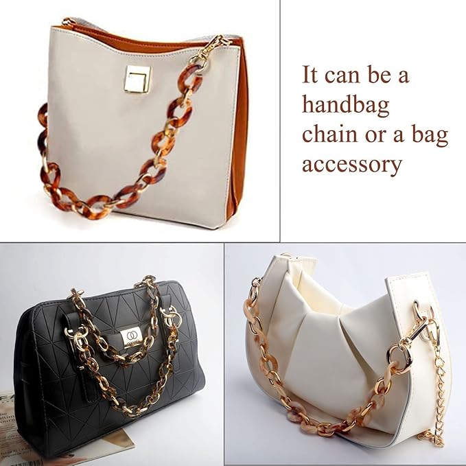 BEAULEGAN Acrylic Purse Chain Handle Strap Replacement for Handbag or Shoulder Bag Set of 2, 15.8 Inches Long (Vintage Amber/Gold)