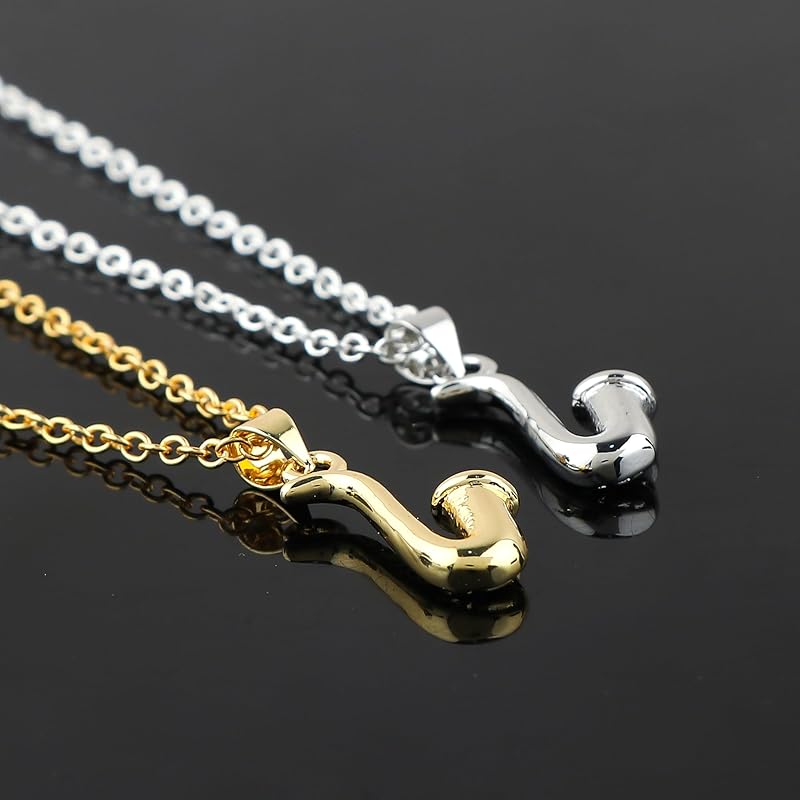 JOR Saxophone Charm Pendant Necklace, Relationship Goal, CZ, Women Jewelry, Dainty Gold & Silver Plated Combo Chain 18 inch (Pack of 2)