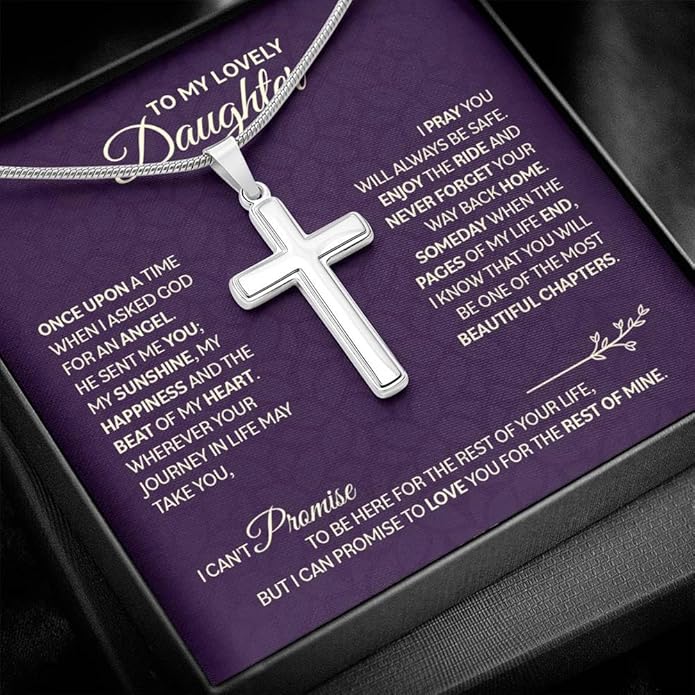 To My Beautiful Daughter Necklace from Mom & Dad | Cubic Zirconia Pendant with Heartfelt Message Card & Gift Box | Daughter Birthday, Graduation, Christmas Jewelry Gift from Parents