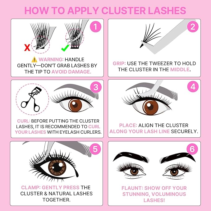CLIONE PRIME Korean Self Adhesive Lash Clusters Natural Look No Glue Press On Pre Bond Lash Clusters Fluffy Self Adhesive False Eyelashes No Glue Needed Reusable Wispy Eyelash Extensions