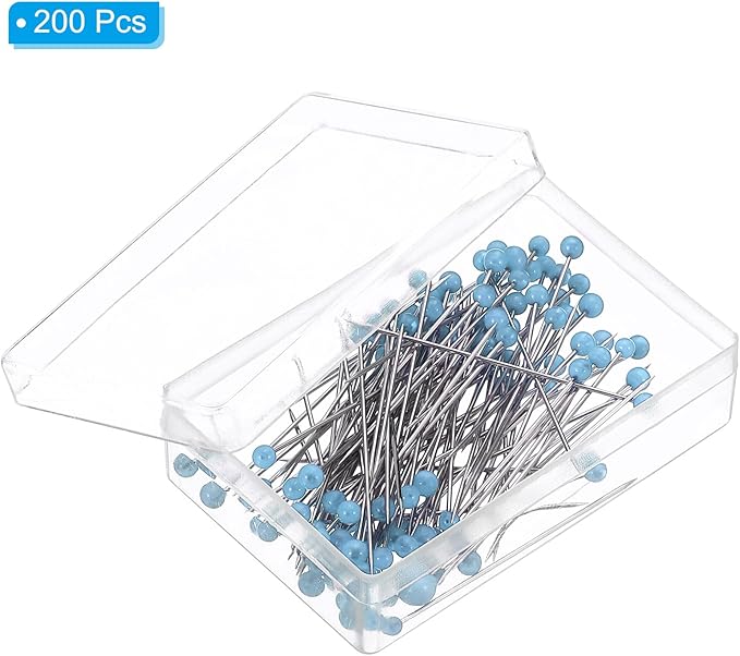 PATIKIL Sewing Pins, 200 Pcs 1.5 Inch Pearlized Ball Head Pins Straight Pin for Fabric, Decorative, Cloth Making, DIY, Blue