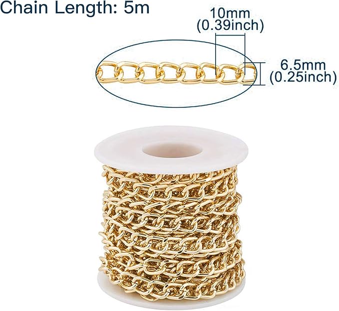 16.4Feet Gold Plated Brass Curb Chain Twisted Chunky Link Chains Bulk with Spool for Jewelry Making