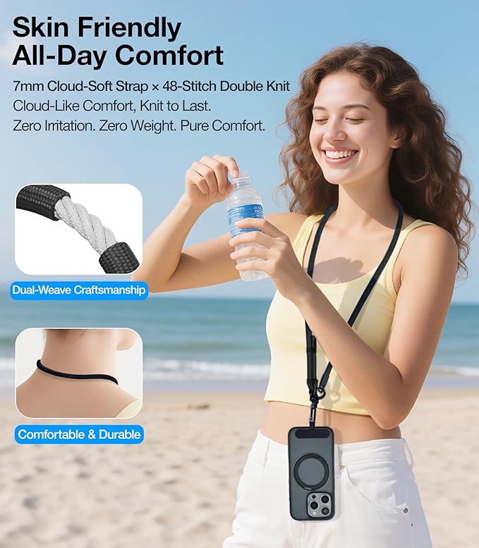 Phone Lanyard Crossbody, 3-in-1 Neck Strap& Wrist Strap, Adjustable Anti-Theft Lanyard with 2 Phone Tether Tabs, Universal Cell Phone Strap for iPhone 17 Pro Max,Travel Essential,Black