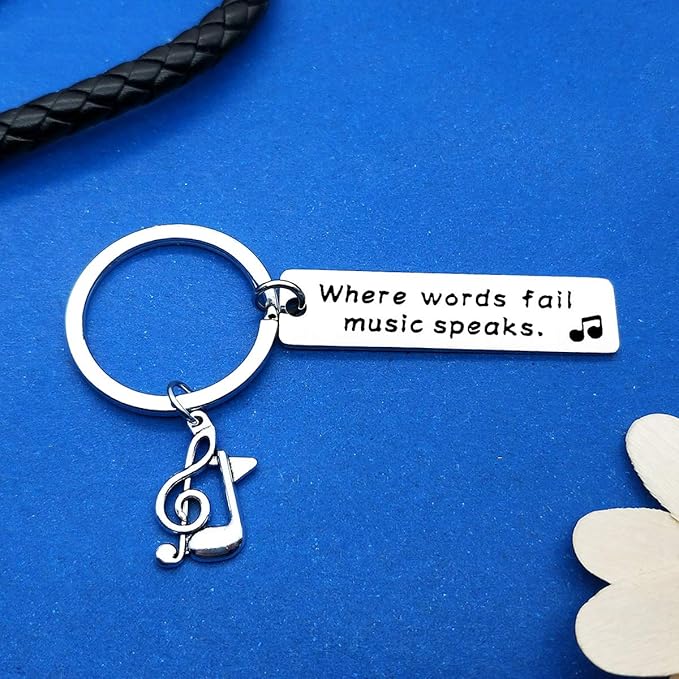 Dabihu Music Keychain Gift Where Words Fail Music Speaks Keyring Music Lover Gift Music Note Keychain Gift for Music Teacher Student Musicians Jewelry Inspirational Gift Music Key Ring