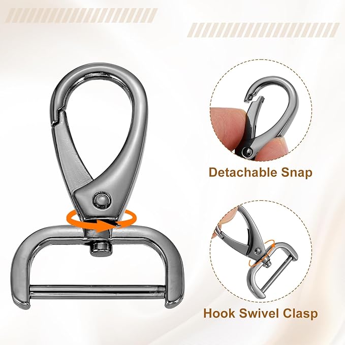HARFINGTON 6pcs Detachable Snap Hook Swivel Clasp 1" (25mm) Zinc Alloy Lobster Claw Clasp for Keychain Lanyard Purse DIY Purse Strap, Gun Black
