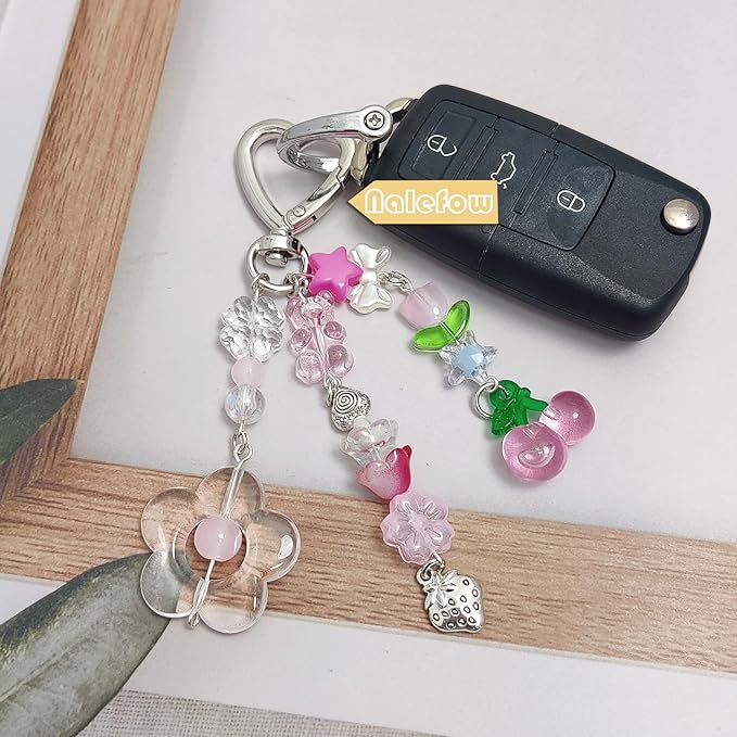 Keychain Bag Accessories Cute Cherry Strawberry Flower Keychains Accessories Decor for Keys Bags Purses Gift
