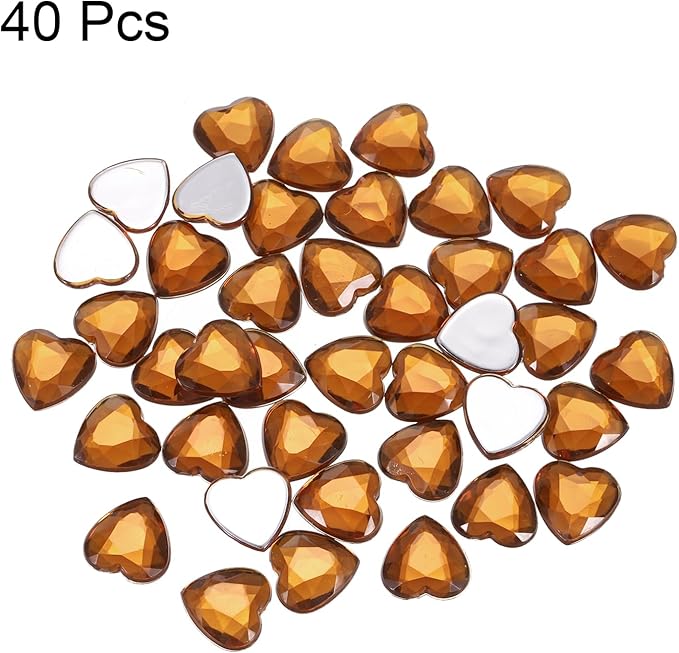 MECCANIXITY 40 Pcs Acrylic Heart Rhinestone 12mm Flat Back Plastic Gems Jewelry Stickers for Craft Bead Face Painting Costume Jewelry Making, Dark Coffee