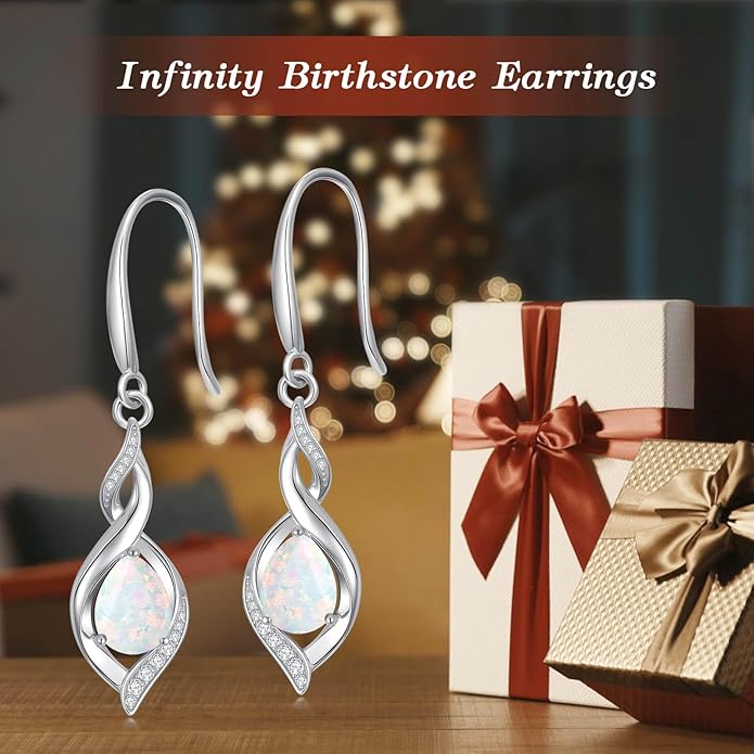 HPQQ Birthstone Earrings for Women 925 Sterling Silver Infinity Love Jewelry Valentines Day Birthday Gifts for Her Mom Wife Girlfriend