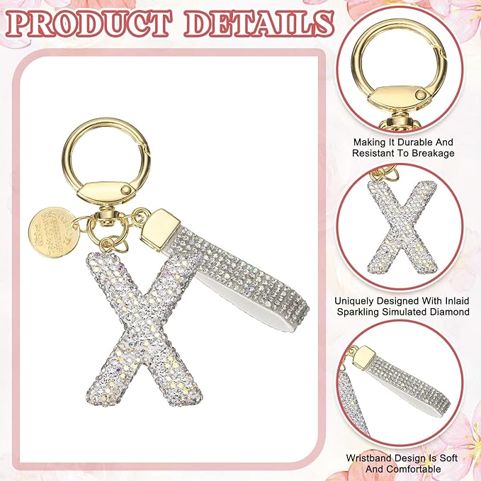 PATIKIL Initial Letter Keychain, Cute Sparkly Rhinestone Key Chain Alphabet Charm for Car Keys Handbags Purse