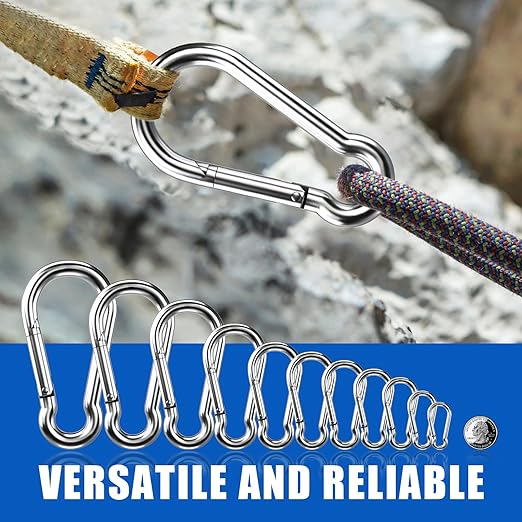 Large Carabiner Clip Hooks, 6pcs 6.2 inch Carabiners Heavy Duty, 304 Stainless Steel Spring Snap Hook Fits Camping Hanging Hiking Weight Lifting, Metal Clips for Rope or Chain