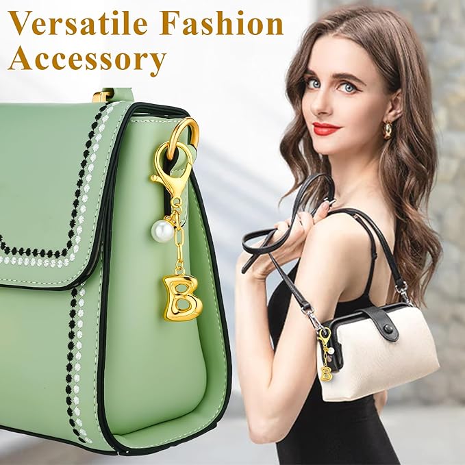 VICKHU Gold Plated Bubble Initial Letter Cute Keychain for Women Car Key Purse Decorative Keyring Handbag Charms Fashion