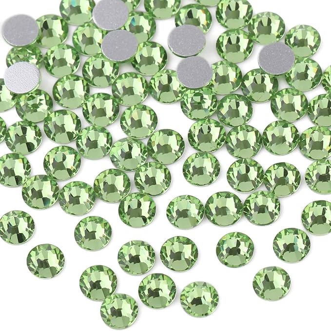 beadsland Flat Back Crystal Rhinestones Round Gems for Nail Art and Craft Glue Fix, Light Green (2.3-2.5mm) SS8/1440pcs
