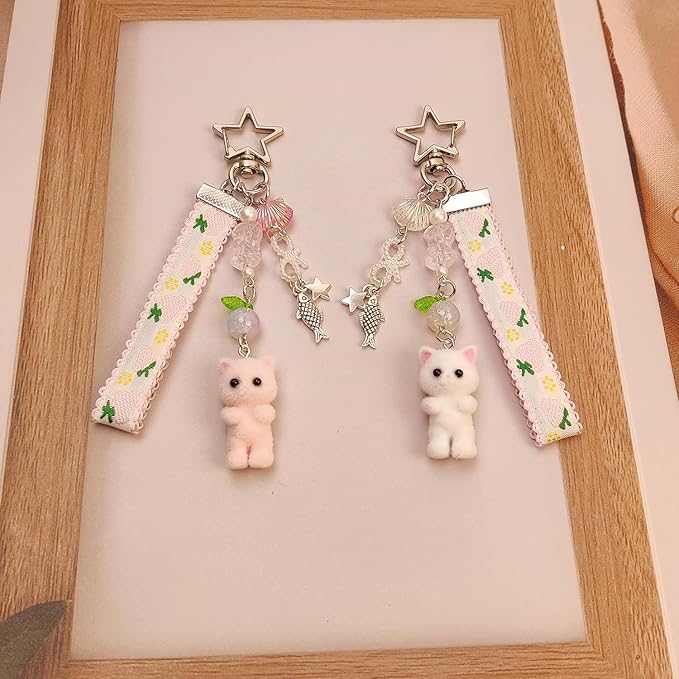 Cute Pink Keychain,Fuzzy Cat Keychain Aesthetic Y2K KeychainStylish KeychainsAccessories