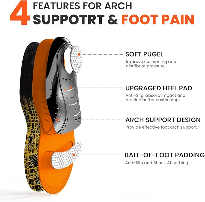 Plantar Fasciitis Arch Support Insoles - Welnove Heavy Duty High Arch Inserts Standing All Day, Fatigue Reduce - Orthotic Cushion for Foot Pain, Flat Feet, Heel Spurs, Man & Women, Fit Most Shoes (L)