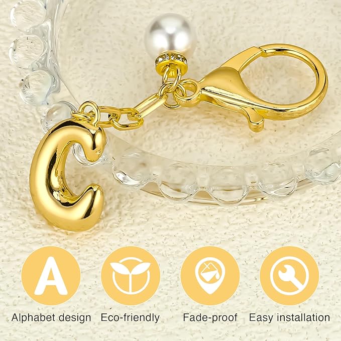 VICKHU Gold Plated Bubble Initial Letter Cute Keychain for Women Car Key Purse Decorative Keyring Handbag Charms Fashion