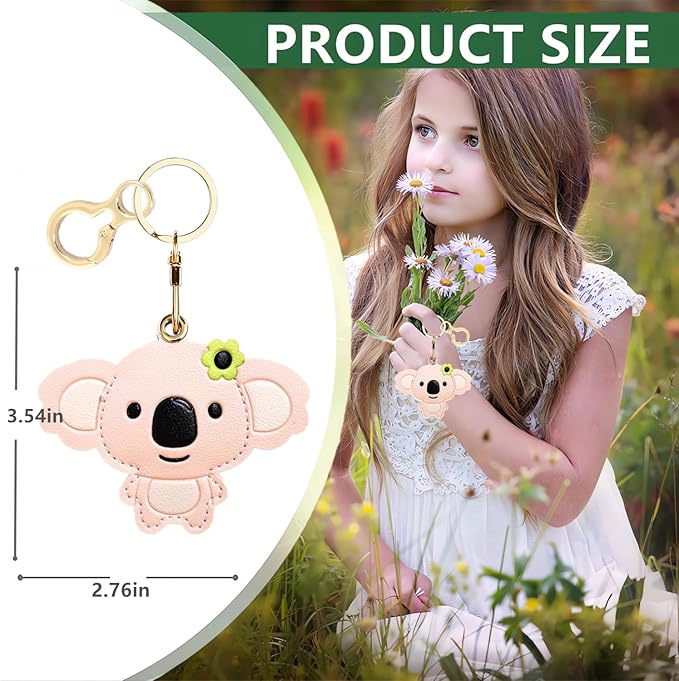 Leather Keychain Holder Case Compatible with AirTag,Cute Protective Cover with Keyring,Anti-Scratch Finder GPS Tracker Case for Wallet Keys,Bag,Pets(Koala Pink)