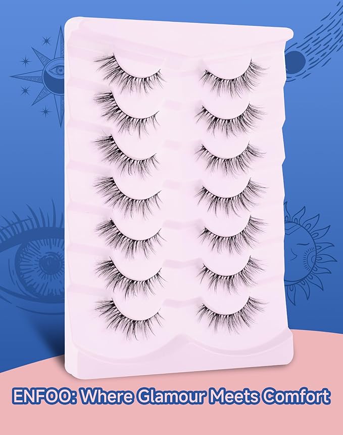 ENFOO Natural Cat Eye Lashes Strip False Eyelashes Natural Look Flared Manga Spiky Eyelash 7 Pairs 13MM D293
