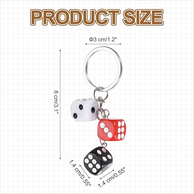 PATIKIL Lucky Dice Keychain Charm, Resin 3D Cube Square Mini Dice Keyrings with 3 Pendants for Bag