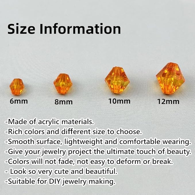400pcs 8mm Acrylic Bicone Beads Faceted Acrylic Crystal Spacer Beads for Bracelet Necklace Earring Keychain Jewelry Making Crafts(Orange)