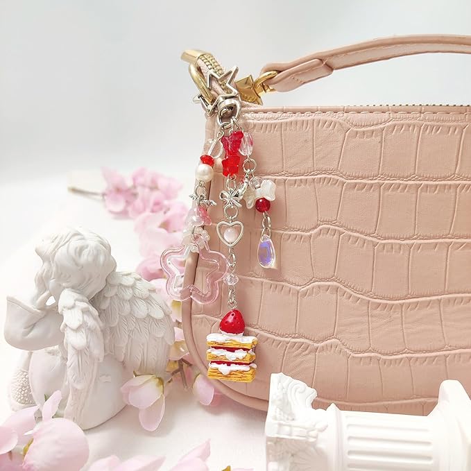 Y2K Aesthetic Keychains for Women Cute Flowers Star Cake Jellyfish Keychins Charms Kawaii Bag Purse Decor