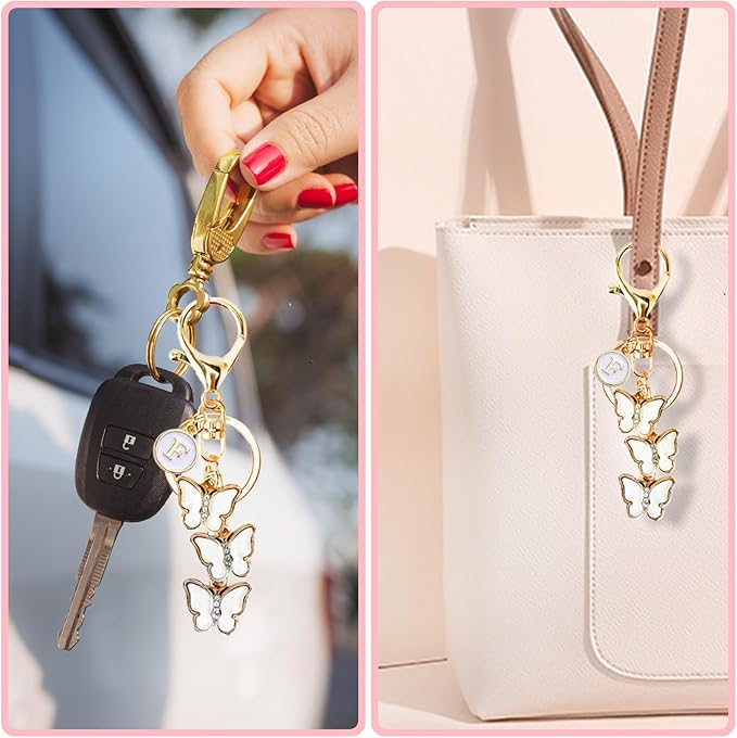 Bag Charms for Handbags- Cute Keychains for Women Car Keys Chain Accessories Beautiful Butterfly Letter Initial Charm