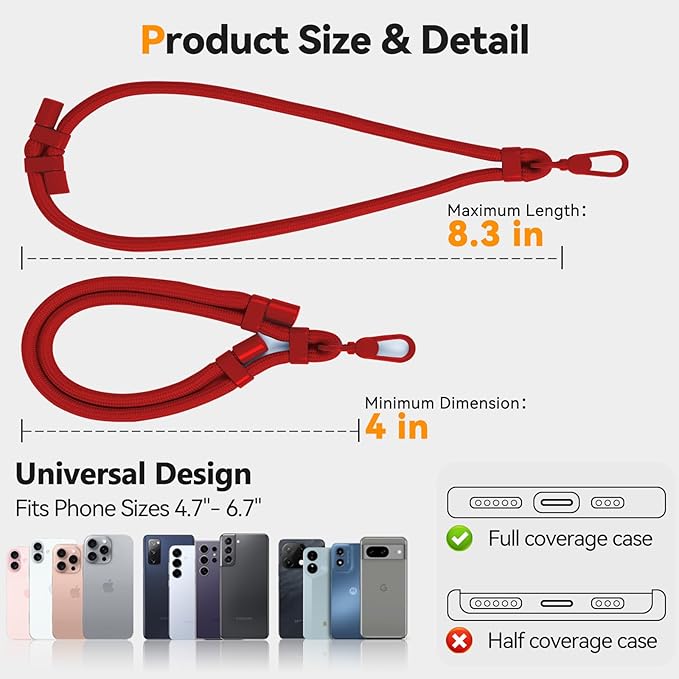 Phone Wrist Strap with 2 Phone Tether Tab, 2 Pack Adjustable Anti-Theft Cell Phone Lanyard for Travel & Outdoors
