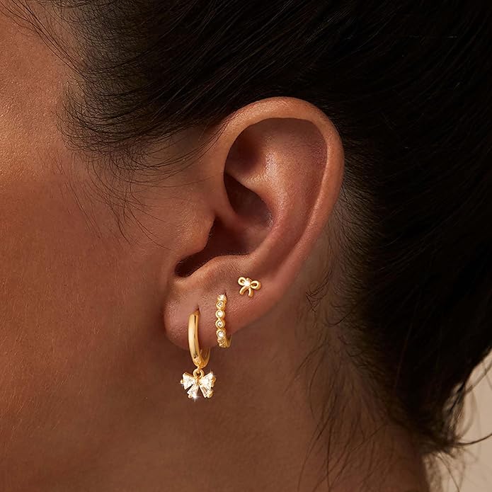 Freekiss 3 Pairs Gold Hoop Earrings Set: Dainty Stud Earrings Trendy Small 14K Gold Plated Hypoallergenic Dangle Cartilage Huggie Hoop Earrings for Women Gold Jewelry for Women Gifts