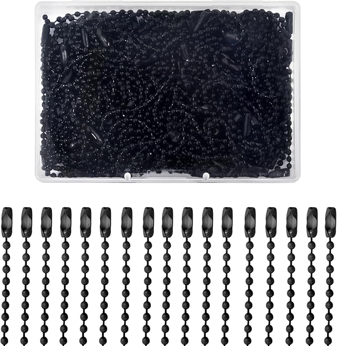 Lemonkey 100Pcs Ball Beads Chain Bulk - Black Keychain Rings Metal, 4 Inch Dog Tag Small Chain With Connectors for Hanging Decoration