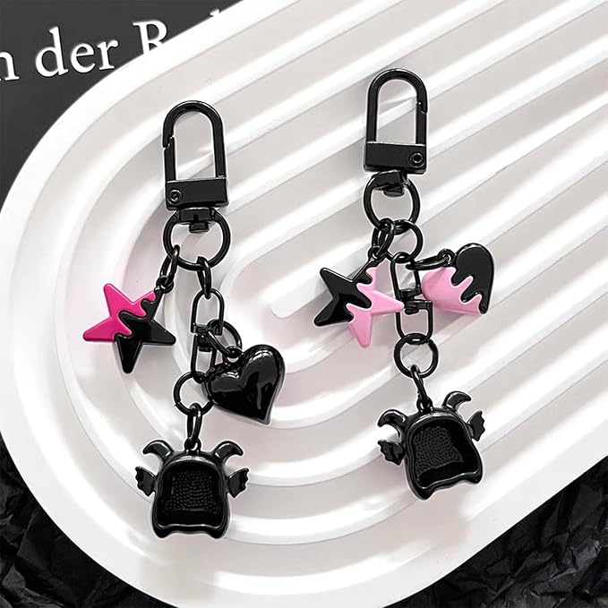 2Ps Y2k Keychain Goth Accessories Gothic keychain Cute Purse Charms for Women Y2k Bag Charms Aesthetic Pink Stars Hearts