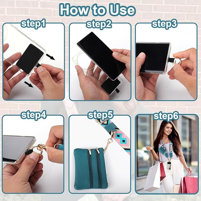 XANGNIER Clip and Go Strap for Phone with Wallet Crossbody, Phone Strap with Zippered Wallet, Adjustable Anti Theft Cellphone Lanyard for Women, Cellphone Chain Accessories,Multicolor 8