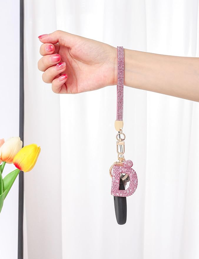 Initial Keychain for Women Girls,Bling Letter Key chain Initial with Heart,Pink Keychain Charms for Backpack Handbag