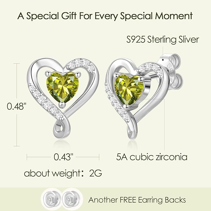 Zifeel Earrings for Women, S925 Sterling Silver Rose Gold Birthstone Heart Studs Earring for Girlfriend Wife, Anniversary Birthday Christmas Valentines Mothers Day Gifts Jewelry for Women Wife Her Mom