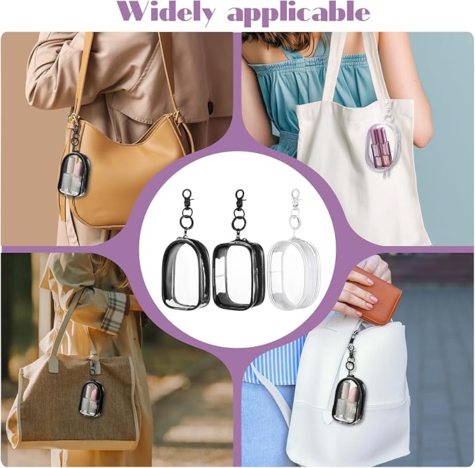 3 PCS Mini Clear Pouch with Keychain, Small Clear Travel Makeup Bag Figure Display Bag with Zipper, Portable Storage Pouch, Mini Zipper Pouches for Cosmetics Coin Organizer Showing off Blind Boxes
