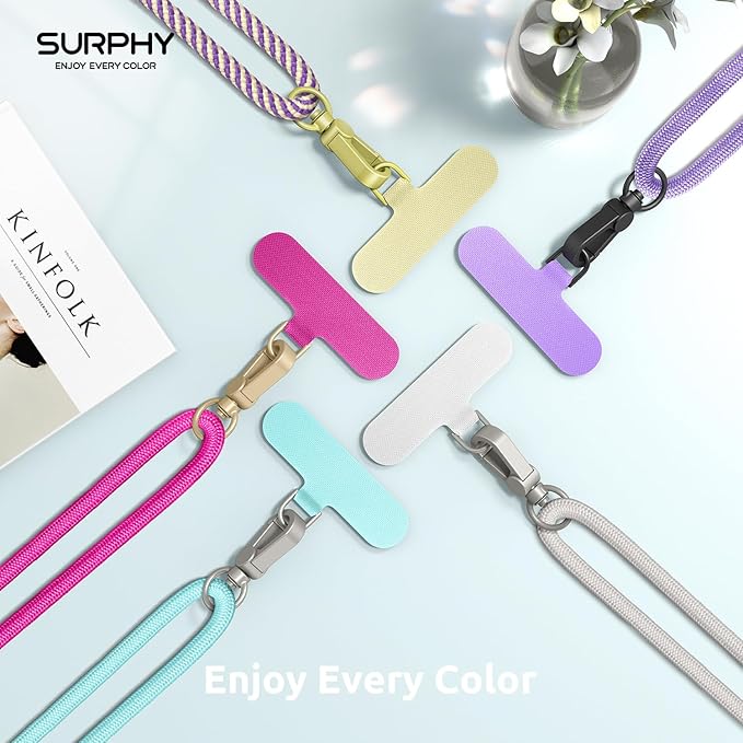 SURPHY Phone Lanyard, Adjustable Phone Strap Crossbody with 2 Pack Cell Phone Tether Tab, Premium Metal Buckles, Skin-Friendly, Universal Cell Phone Lanyard Crossbody for Women and Men, Limpet Shell