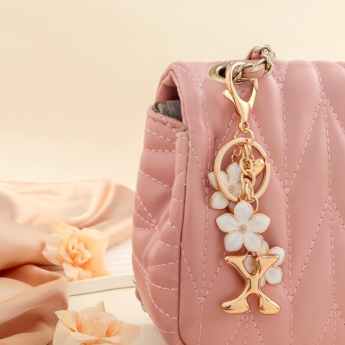 Snycler Bubble Initial Keychain Graceful Flower for bags car remote–A-Z Letter Charms for Women